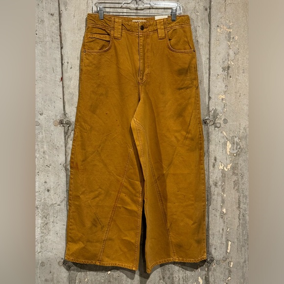 Free People We The Free Khaki Scout Chill Vibes Dropped Wide Leg Jeans 28 NWOT - Picture 1 of 9